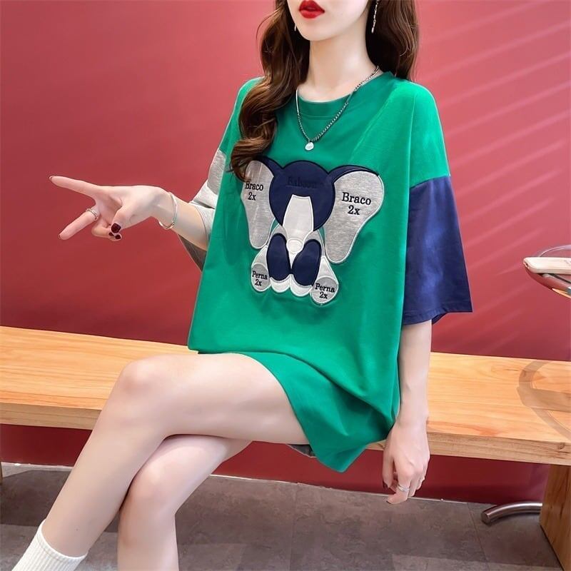 気質漫画カラーマッチング偽ツーピース半袖Tシャツ<F-2997>