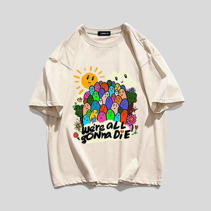 スタイルアップ効果抜群 キュート カジュアル ルーズ プリント全6色 半袖TシャツF-8970