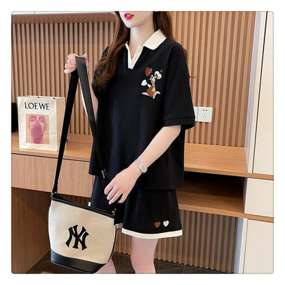 定番シンプル 切り替え カジュアル 半袖Ｔシャツⅹパンツセット全3色 <F-8267>