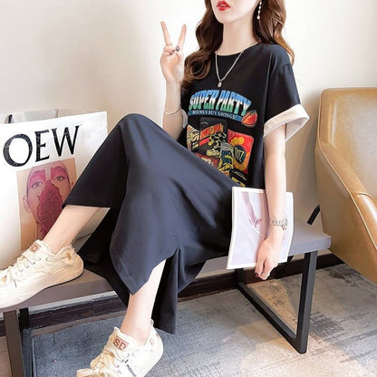 スタイリッシュ プリント 一目惚れ Tシャツ カットソー ワンピース＜F-3575＞