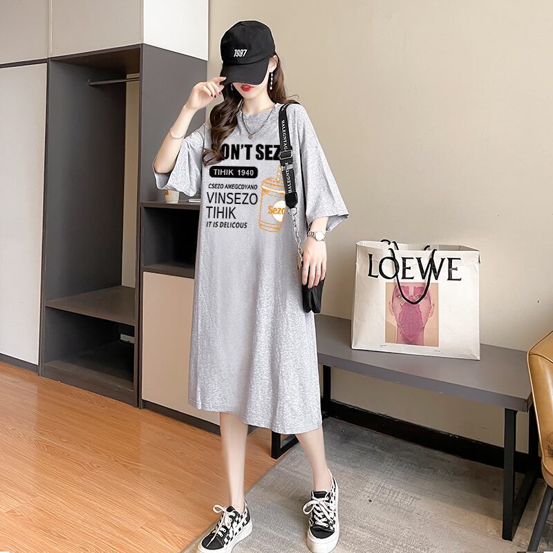 快適 ラウンドネック カジュアル 半袖 Tシャツ ワンピース＜F-8634＞