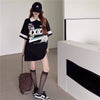 韓国系   POLOネック ロング Tシャツ 三色 ゆったりワンピース＜F-4025＞