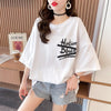 【人気商品再入荷！】   デザイン個性ゆったりミドル丈半袖Tシャツ<F-3036>