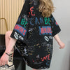 スタイリッシュ 切り替え 一目惚れ プリント Tシャツ カットソー＜F-3540＞