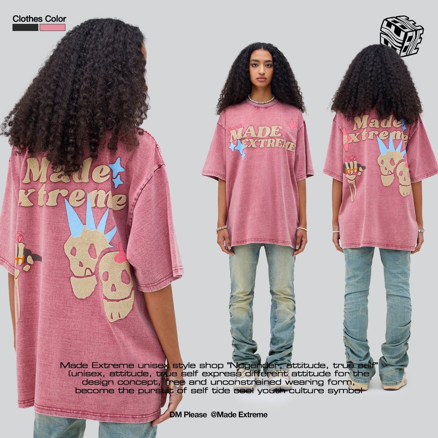 ストリートトレンドのレターファンプリント半袖Tシャツ<F-2906>