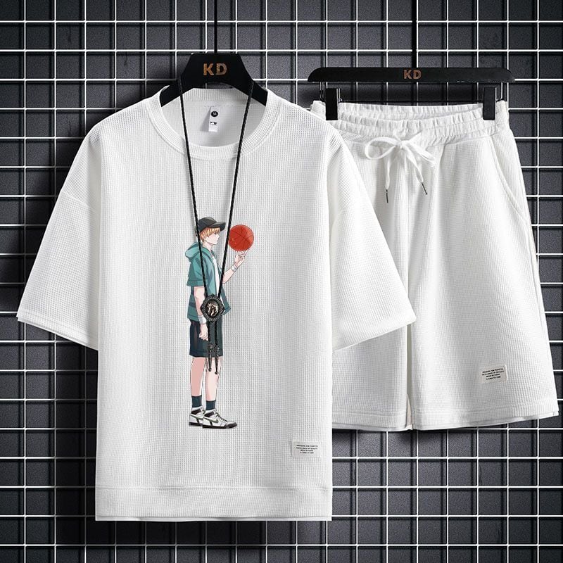 男女兼用 上質 プリント Tシャツ & ショーツ セットアップ F-7062