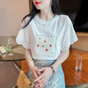 大好評 レース 上質 刺繍 切り替え 全2色 半袖Tシャツ＜F-8869＞