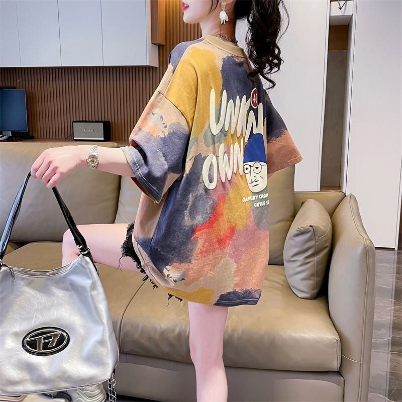 売り切れ必至 絞り染め ファッション プリント 2色選択 半袖Tシャツ＜F-8573＞