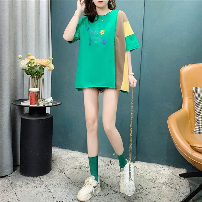スタイリッシュ 切り替え 一目惚れ プリント Tシャツ カットソー＜F-3628＞