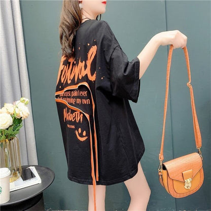 デザイン感 切り替え チャーミング プリント Tシャツ カットソー＜F-3578＞