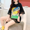 デザインセンス中空プリントTシャツルーズトップス<F-2877>