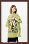 アメリカンレトロ絵画ウサギ半袖Tシャツカップル男女同スタイル<F-2910>