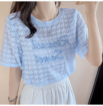 【半額！期間限定！！】大活躍 シフォン 定番シンプル 刺繍 全3色 Tシャツ カットソー ＜F-8601＞