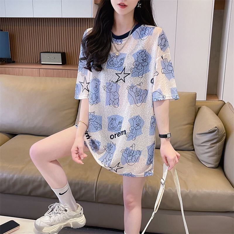 【半額！期間限定！！】絶対流行 キュート カジュアル プリント 日焼け止め 半袖Tシャツ＜F-8576＞