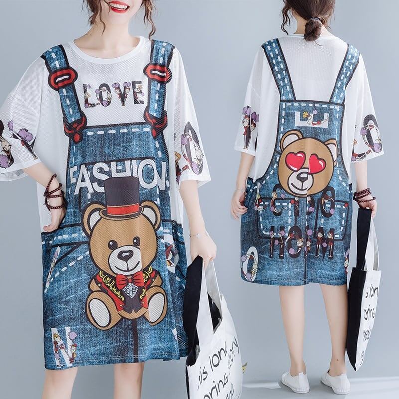 旅行Ｔシャツ 夏 レディース 膝丈 プリント 大きいサイズ ゆったりさらっと涼しい <F-656>