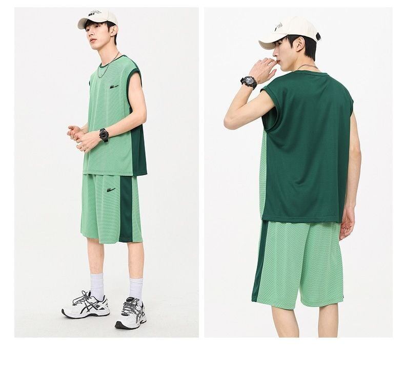売り切れ必至 ファッション 超人気 男女兼用 ノースリーブＴシャツⅹパンツセット全5色<F-8754>