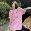 着回し力抜群 スウィート キュート 3Dフラワー ゆったり 全2色 半袖Tシャツ＜F-8824＞