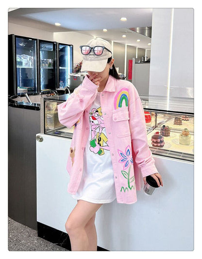 売り切れ必至 韓国風ファッション 上質 アバンギャルド プリント デニム Tシャツ ＜F-9479＞