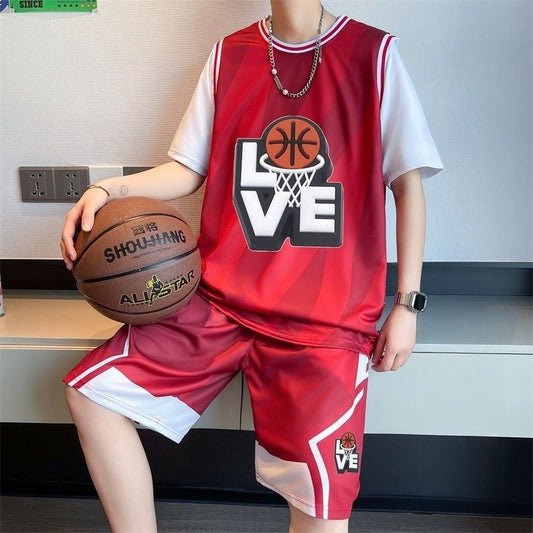 売れ筋 バスケットボールユニフォーム 速乾性 セットアップ<F-6713>