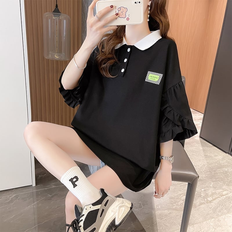 おすすめ   シンプル ロング Tシャツ 三色 ゆったり半袖 ＜F-3055＞