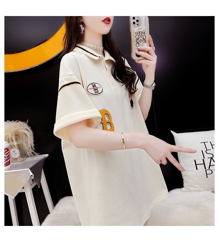 韓国系   POLOネック 四色 ゆったり半袖 ＜F-2869＞