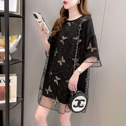 上質   フェミニン 半袖Tシャツ<F-8061>