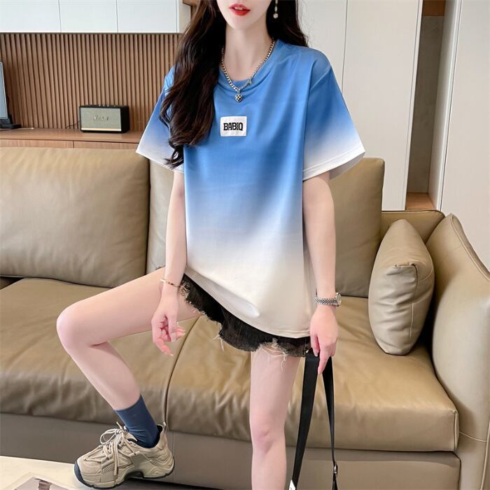 新商品 カジュアル グラデーション プリント 全3色 半袖TシャツF-9214