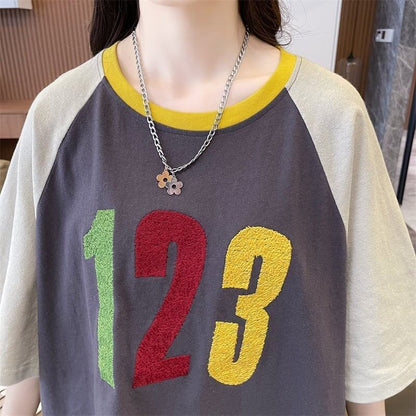 絶対欲しい   数字刺 Tシャツ ゆったり 半袖 ＜F-2896＞