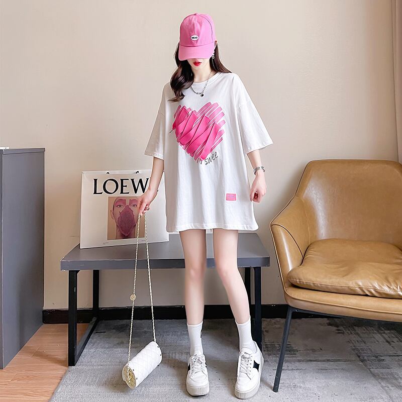 柔らかくて優しい印象 ゆったり ファッション感満々 ロング丈 3色半袖Tシャツ＜F-9206＞