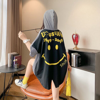 スタイルアップ効果抜群 ストライプ柄 アバンギャルド 切り替え レース プリント全2色 半袖TシャツF-9111