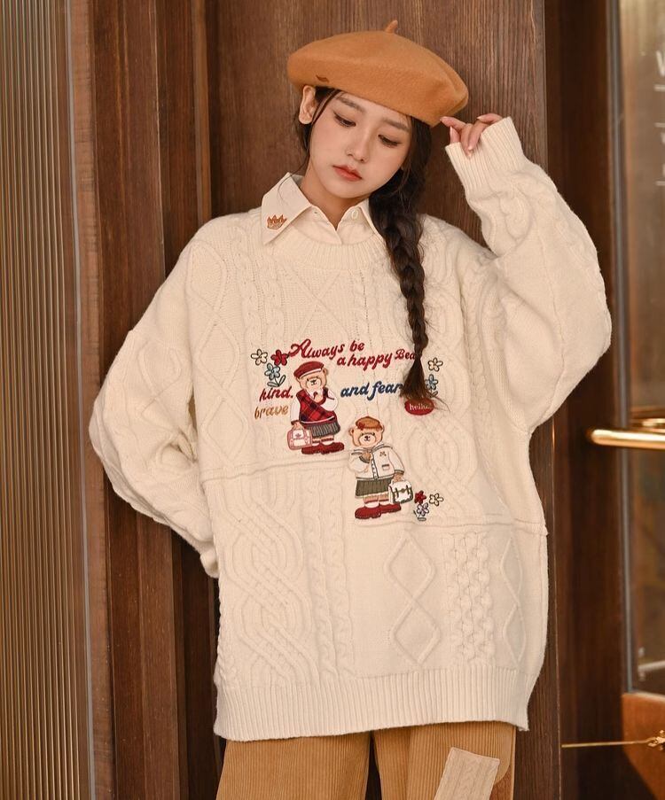 超人気 気質アップ 絶対欲しい Vネック 刺繍 切り替え2色選択 ニットトップスF-9577
