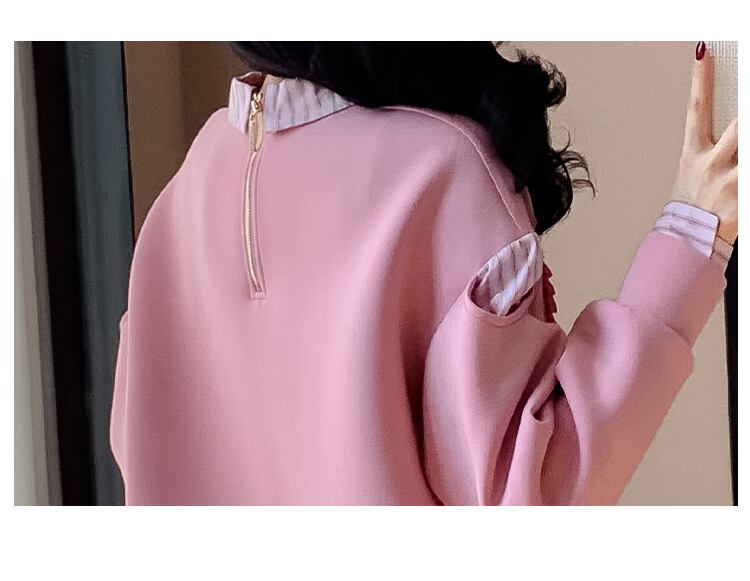 好感度UP レイヤード風 柔らかくて優しい印象 切り替え プラスベルベット 全3色 スウェット＜F-9809＞