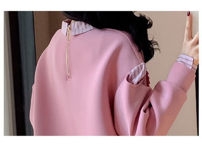 好感度UP レイヤード風 柔らかくて優しい印象 切り替え プラスベルベット 全3色 スウェット＜F-9809＞
