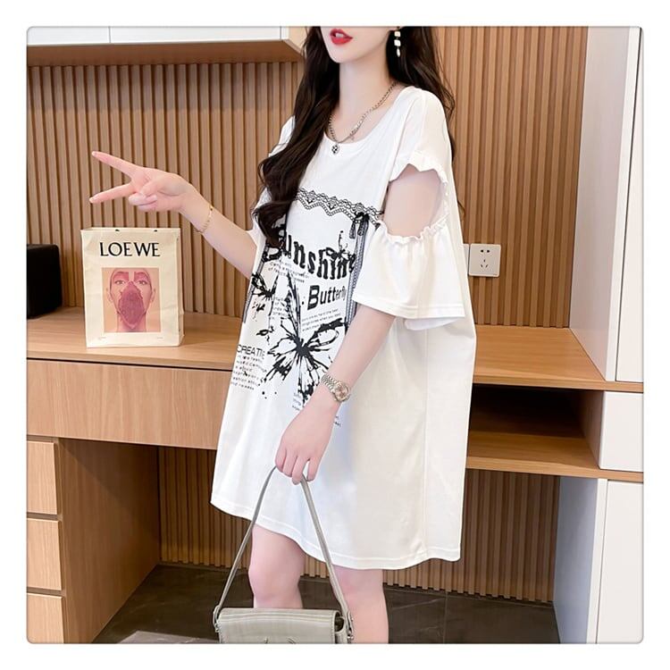 話題沸騰中 切り替え スウィートプリント 全2色 半袖Tシャツ ＜F-8652＞