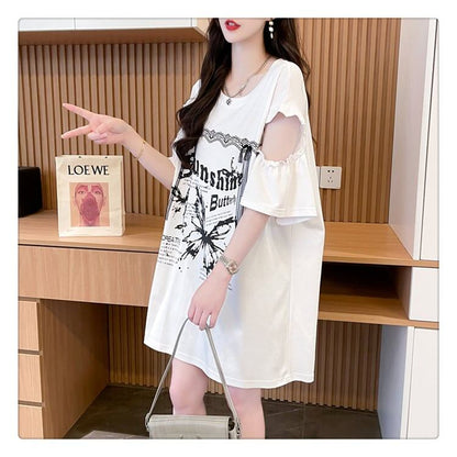 話題沸騰中 切り替え スウィートプリント 全2色 半袖Tシャツ ＜F-8652＞