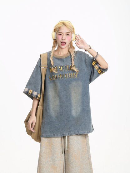 デニム 売れ筋 おすすめ 絶対流行 早い者勝ち カジュアル男女兼用 2色選択 Tシャツ<F-11340>