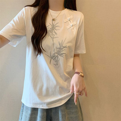 おすすめ 海外トレンド カジュアル モーダル 刺繍 半袖Tシャツ＜F-8476＞