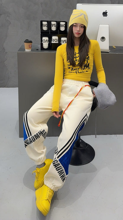 超人気 切り替え デザイン 2色 スウェット ジョガーパンツ F-12286