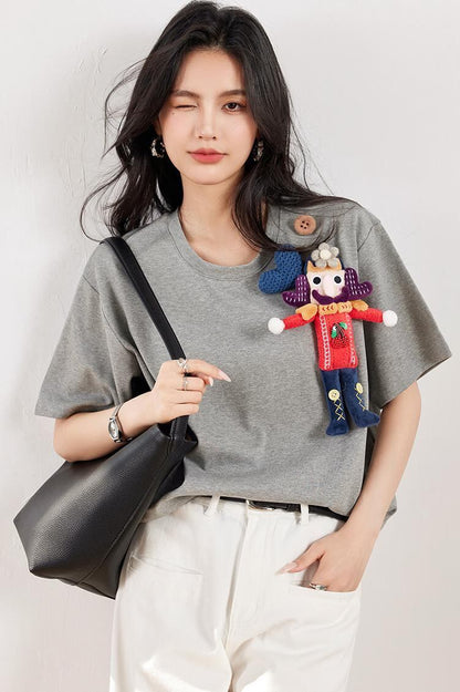 超人気 目を奪われる 流行新作 ぬいぐるみ付 半袖Tシャツ<F-9273>