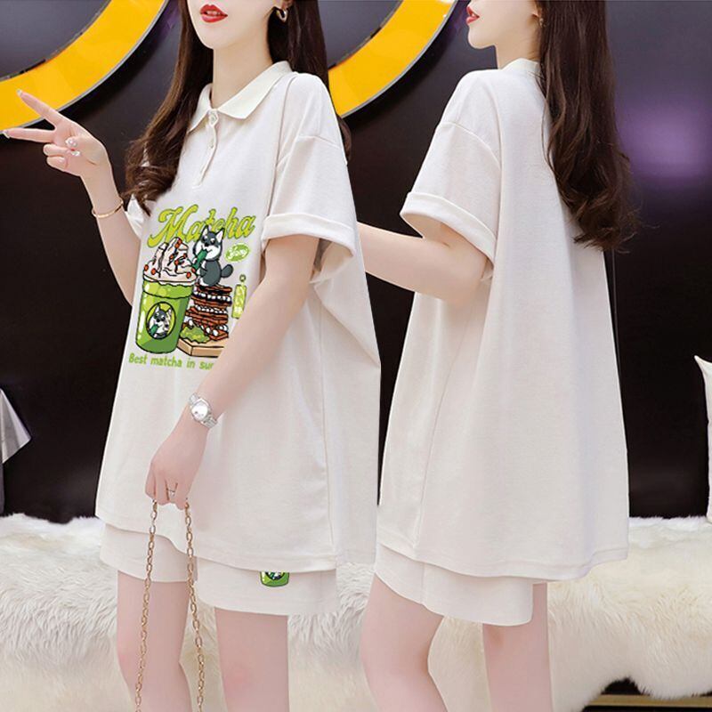 超人気 プリント カジュアル 半袖Ｔシャツⅹパンツセット全3色 <F-8528>