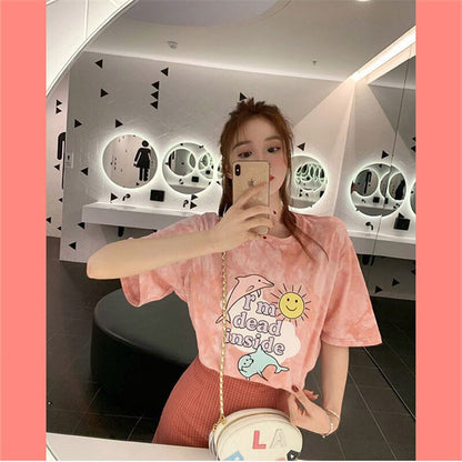 絶対欲しい キュート 話題沸騰中 絞り染め プリント 全2色 半袖TシャツF-8759