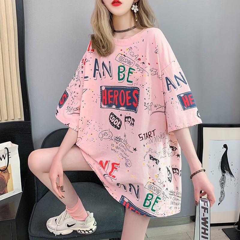 スタイリッシュ 切り替え 一目惚れ プリント Tシャツ カットソー＜F-3540＞