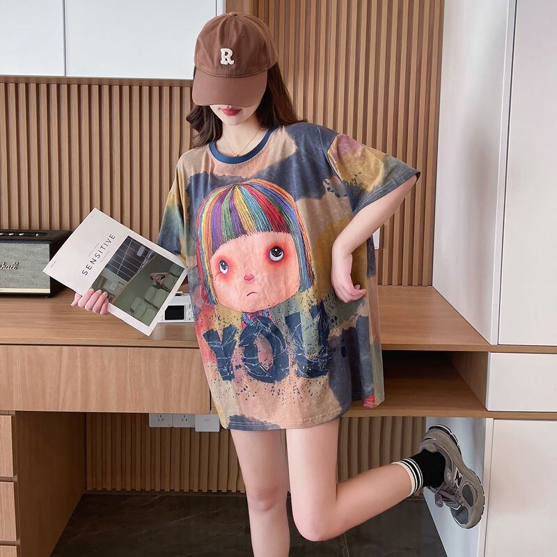 売り切れ必至 絞り染め ファッション プリント 半袖 Tシャツ＜F-8412＞
