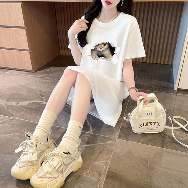 絶対欲しい ネコ カジュアル デザイン ゆったり 半袖 Tシャツ＜F-8658＞
