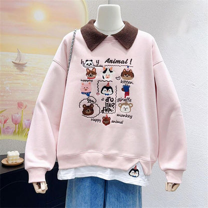 【裏起毛】存在感抜群 レイヤード風 トレンドアイテム 刺繍 パーカーF-10698