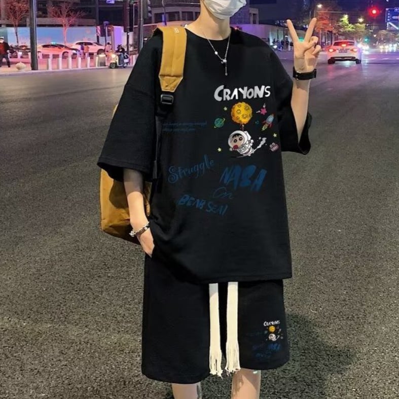 男女兼用 ファッション Tシャツ & ショーツ セットアップ F-13329