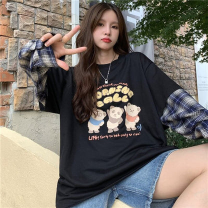 オシャレ度満点 ラウンドネック 個性的なデザイン カートゥーンプリント Tシャツ＜F-2257＞