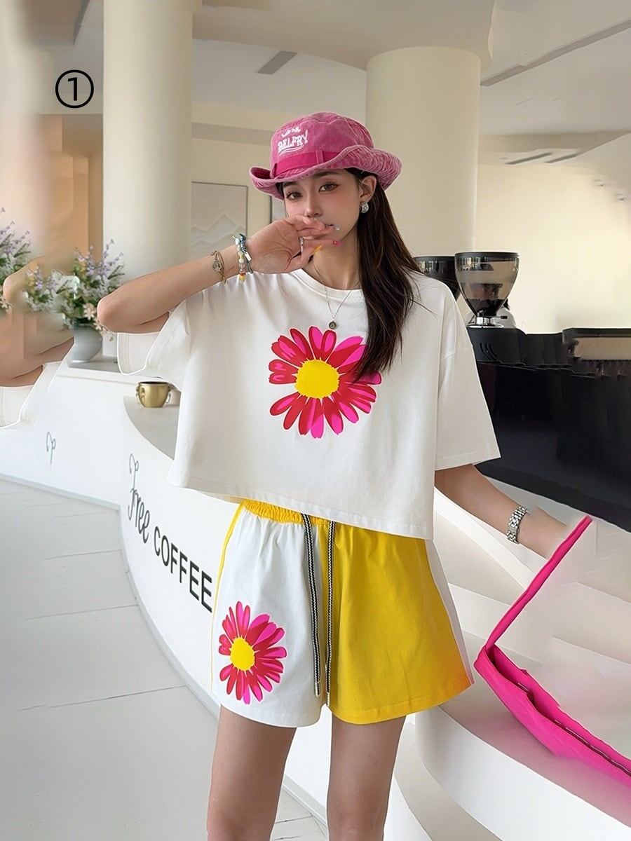 好感度UP カジュアル 真夏も快適 半袖 Tシャツ ショートパンツ セットアップ ＜F-11374＞