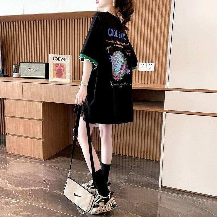 【半額！期間限定！！】デザインセンスニッチなミドル丈半袖Tシャツ2023新スタイルF-3007