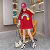 レインボースマイリーファッションオールマッチルーズ半袖Tシャツ<F-2860>